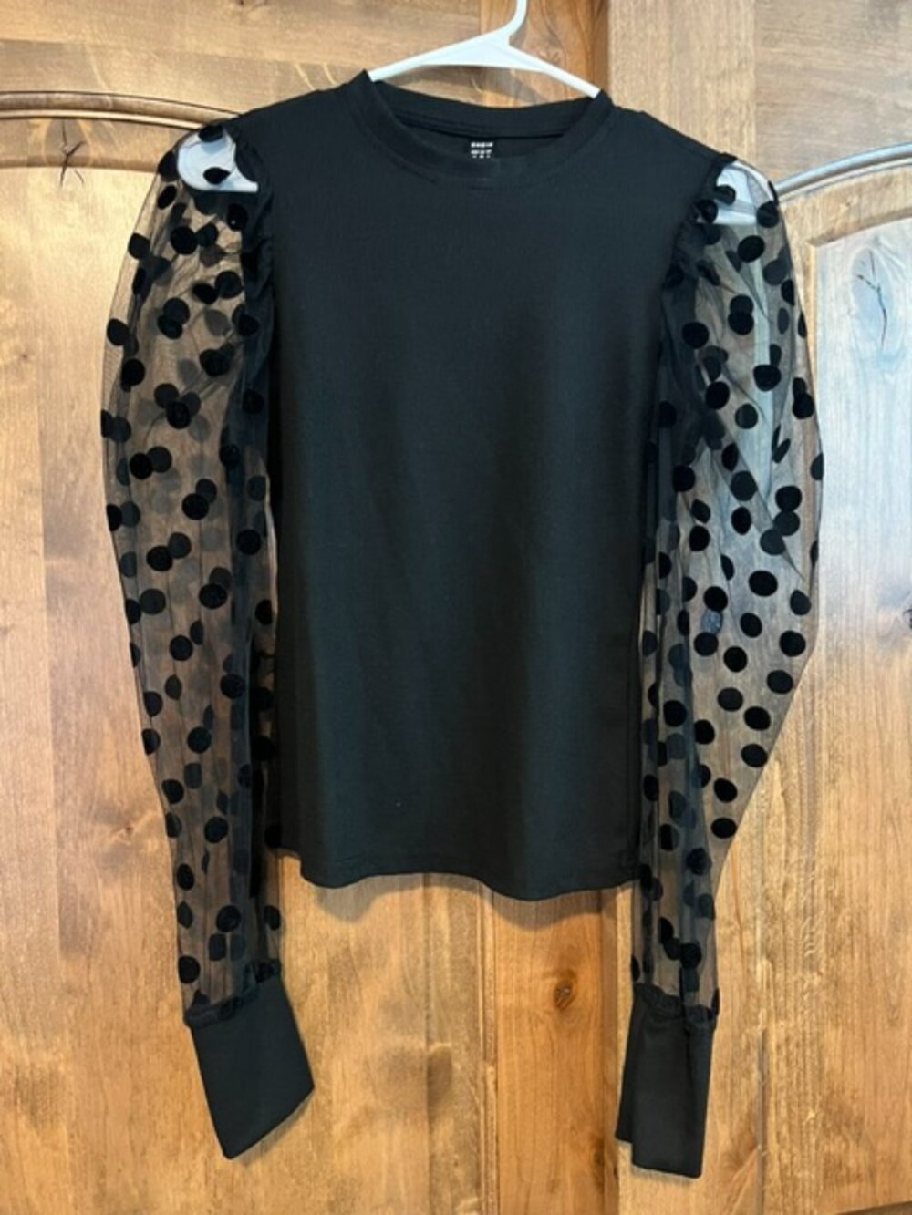 Black Sheer Sleeve Ribbed Top